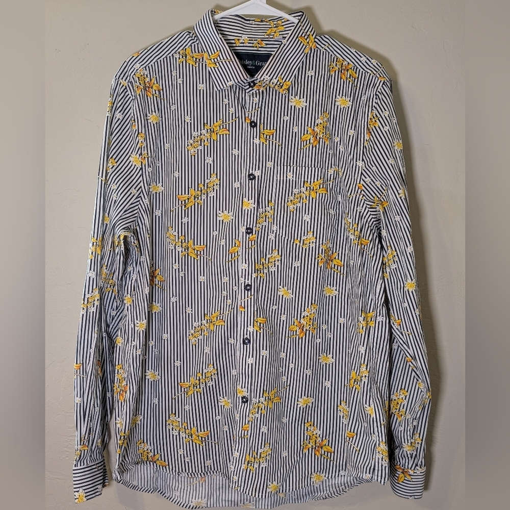 Paisley & Grey Slim Fit XL/TG Long Sleeve Button Down Shirt Black White Yellow